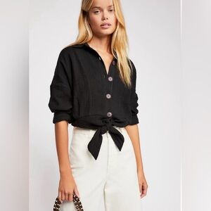 Free People Black Button Down Shirt